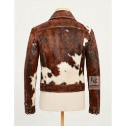Men’s Cowhide Hair-On Leather Trucker Jacket Back Side