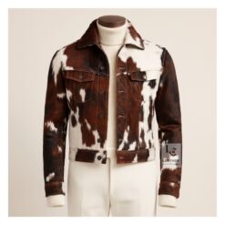 Men’s Cowhide Hair-On Leather Trucker Jacket Front Side