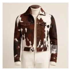 Men’s Cowhide Hair-On Leather Trucker Jacket Front Side