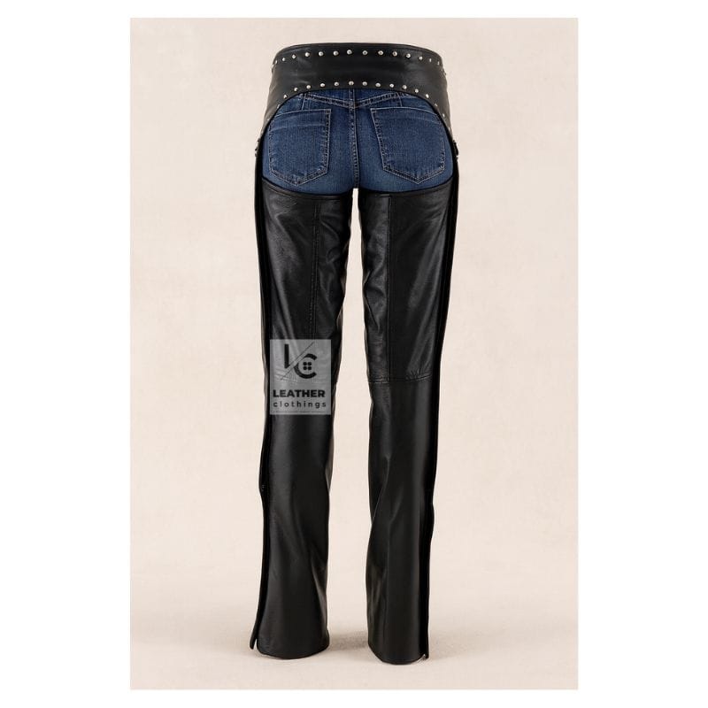 Riveted Womens Black Leather Chaps