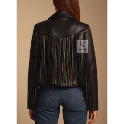 Women's Black Fringe Leather Jacket - Long Fringe Jacket