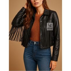 Women's Black Fringe Leather Jacket - Long Fringe Jacket