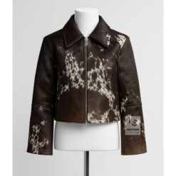Women’s Cropped Hair-On Cowhide Leather Jacket - Front Side