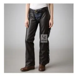 Womens Fringe Black Leather Assless Chap