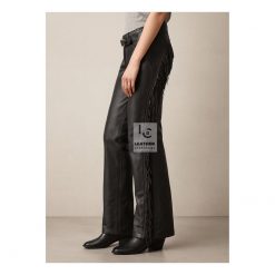 Womens Fringe Black Leather Assless Chap