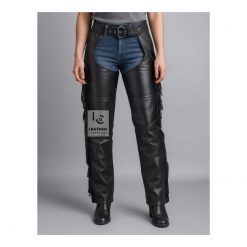 Womens Fringe Braided Leather Assless Chaps