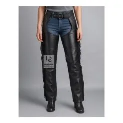 Womens Fringe Braided Leather Assless Chaps