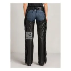 Womens Fringe Braided Leather Assless Chaps