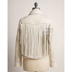 Women’s White Leather Fringe Western Jacket