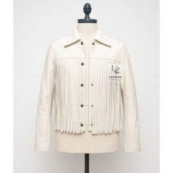Women’s White Leather Fringe Western Jacket