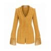 Women’s mustard suede Western fringe jacket with long fringe cuffs