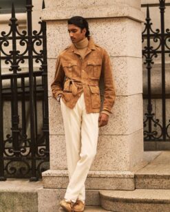 Men's Premium Suede Safari Jacket with Waist Belt | MSBJ2