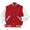 Red Varsity Jacket - Wool Body - Leather Sleeves