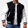 Women varsity jacket With White Leather Sleeves