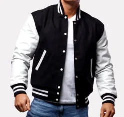 Women varsity jacket With White Leather Sleeves