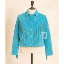 Beaded Suede Fringe Jacket for Womens