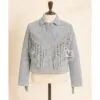 Women’s light gray suede beaded fringe western jacket