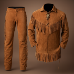 Brown Suede Fringe Pant And Shirt