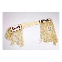 Beige suede fringed rifle cover with triangle beadwork pattern