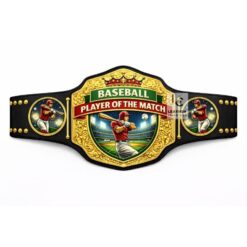 Custom baseball Player of the Match belt with real leather strap and gold metal plates
