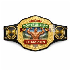 Custom bodybuilding championship belt with real leather strap and gold metal plates