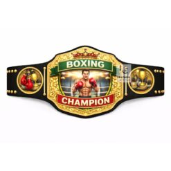 Custom boxing championship belt with real leather strap and gold metal plates