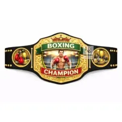 Custom boxing championship belt with real leather strap and gold metal plates