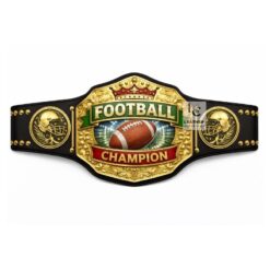 Custom football champion belt with real leather strap and gold metal plates