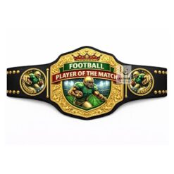 Custom football player of the match belt with real leather strap and gold metal plates
