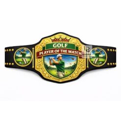 Custom golf Player of the Match belt with real leather strap and gold metal plates