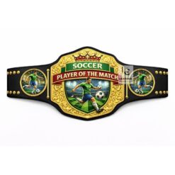 Custom soccer Player of the Match belt with real leather strap and gold metal plates