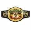 Custom weightlifting championship belt with real leather strap and gold metal plates