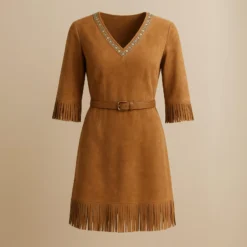 Boho Cowgirl Suede Fringe Dress - Heritage Western Suede Dress