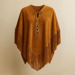 Boho Fringe Suede Poncho - Beaded Western Cape