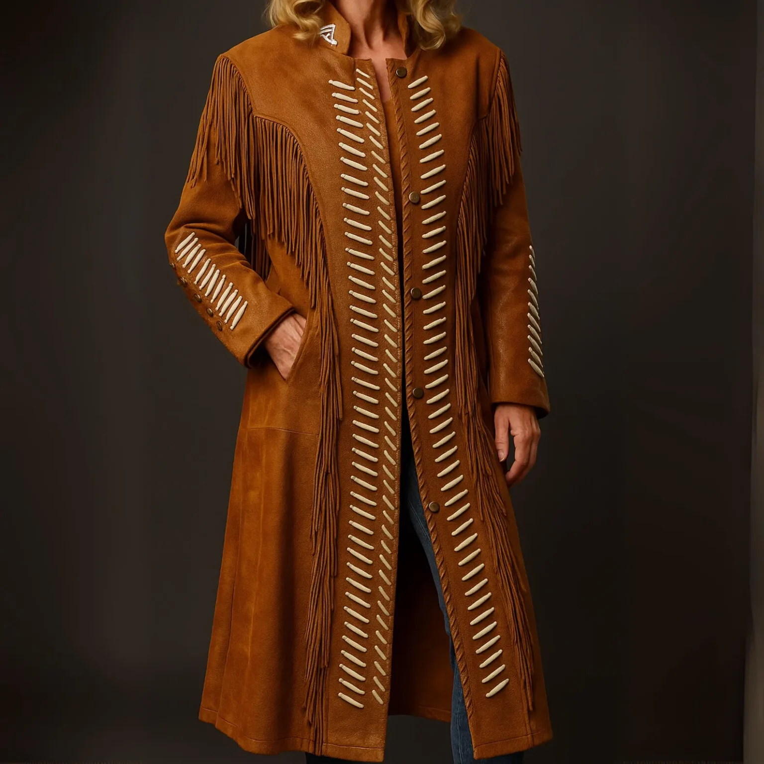 Handmade Suede Fringe Duster Coat