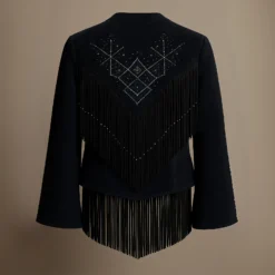 beaded fringe suede jacket dress
