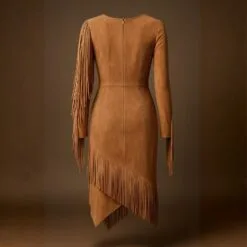 Women Hand Beaded Suede Fringe Dress