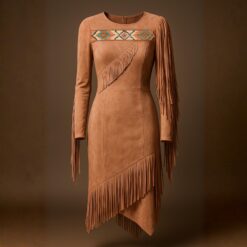 Women Hand Beaded Suede Fringe Dress