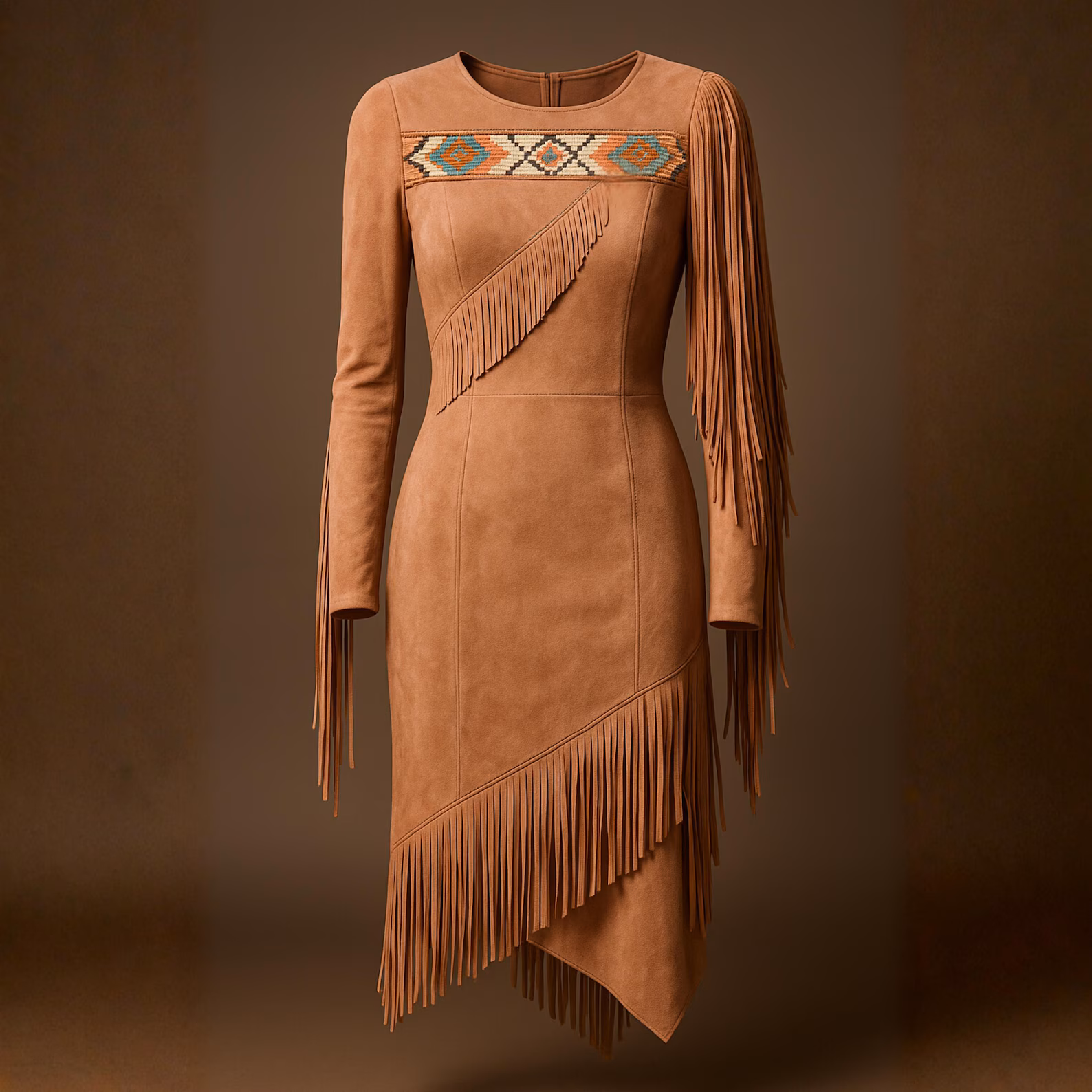Women Hand Beaded Suede Fringe Dress