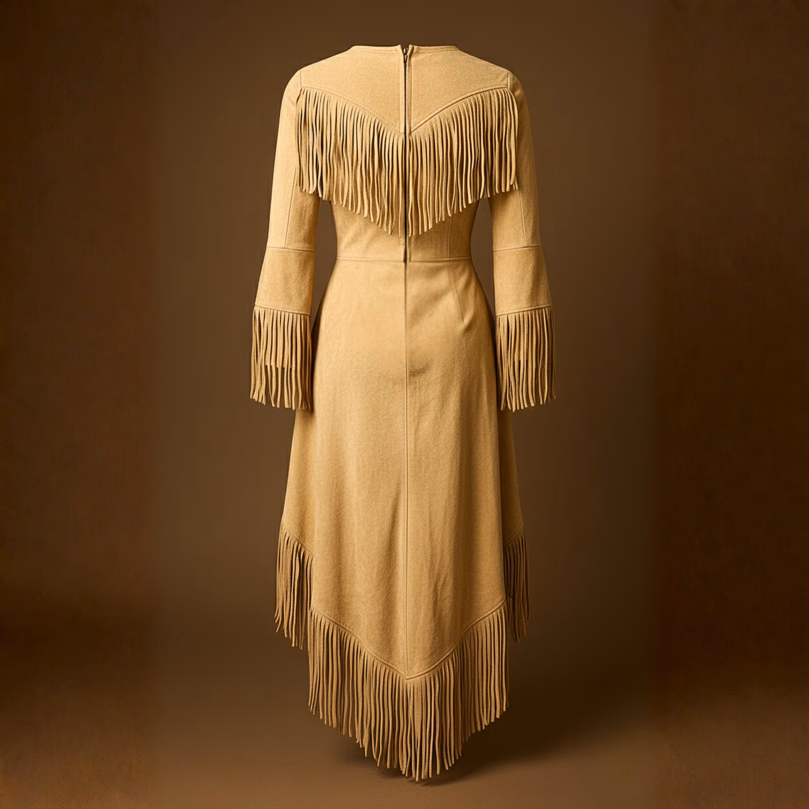 Handmade Suede Leather Western Fringe Dress with Hand Beading - Image 2