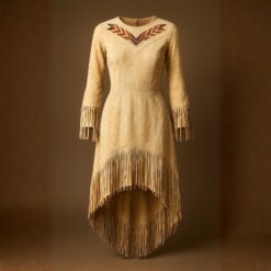 Suede Leather Western Fringe Dress with Hand Beading