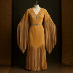 Boho Cowgirl Fringe Maxi Dress - Native American Style