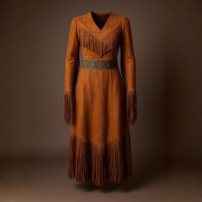 Western Suede Fringe Maxi Dress - Vintage Cowgirl Look