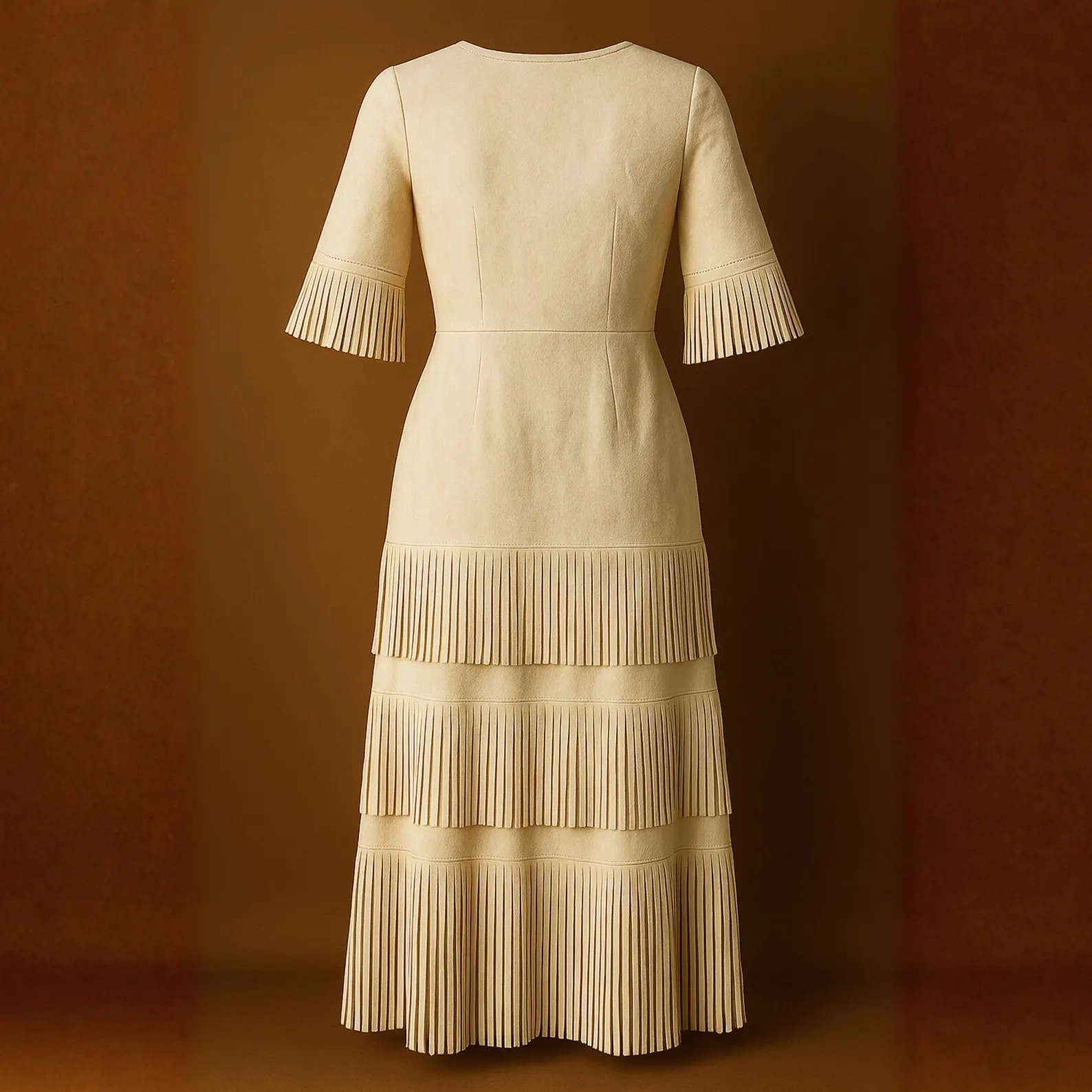 Suede Western Fringe Dress with Floral Embroidery - Image 2