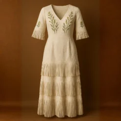 Suede Western Fringe Dress with Floral Embroidery