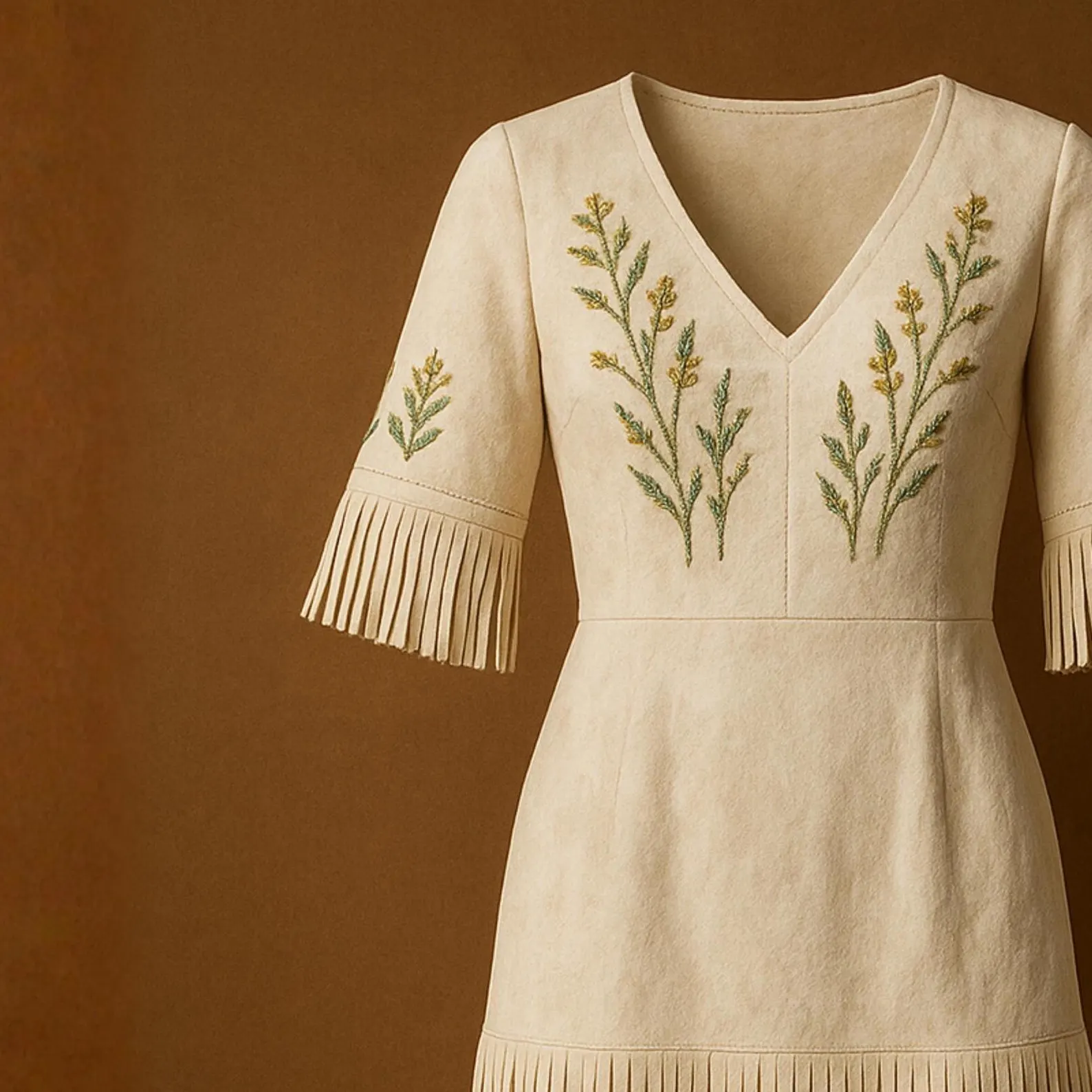 Suede Western Fringe Dress with Floral Embroidery - Image 3