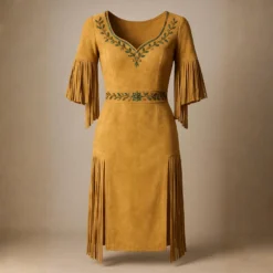 Women's Native Regalia Dress | Embroidered Boho Midi Outfit