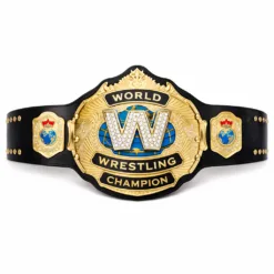 Premium replica world wrestling championship belt with black leather strap and gold plates