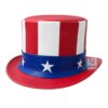 Uncle Sam style USA patriotic leather top hat in red white and blue with stars and stripes design