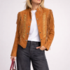 Women Western Cowgirl Rusty Brown Suede Military Jacket